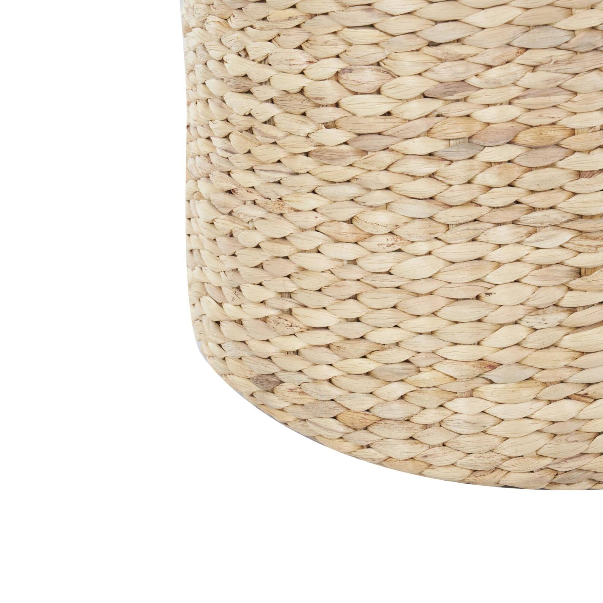 19" Brown Seagrass Handmade Woven Drum Accent Table